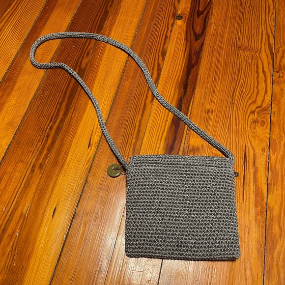 The Sak crossbody purse gray silver sparkle flap bag zipper closure wicker - Picture 7 of 8